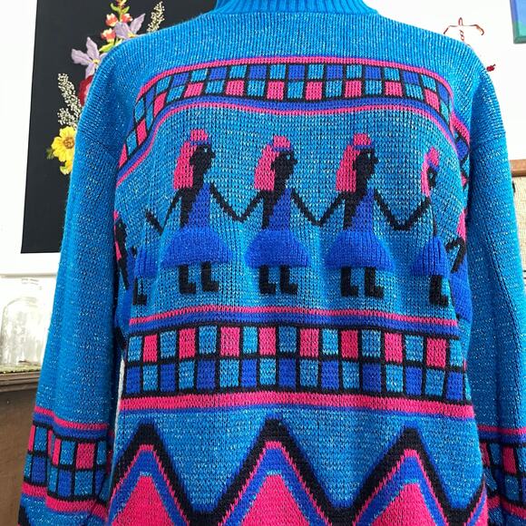 Vintage Metallic Novelty Sweater, 1980s Paper Doll Lady Pullover, Sz L-XL - Picture 10 of 12
